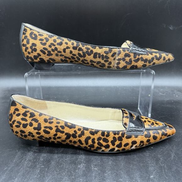Talbots Womens Size 8.5B Calf Hair Leopard Print Leather Upper Pointed Toe Flats - Picture 1 of 8